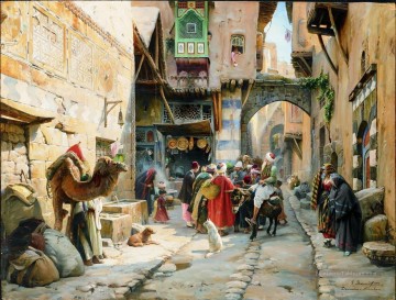  bauernfeind - Une scène de rue Damas Gustav Bauernfeind orientaliste